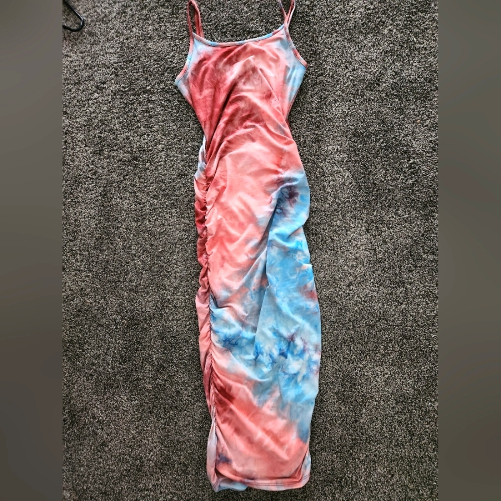 Fashion Nova Tie-Dye Ruched Midi Dress Sz S